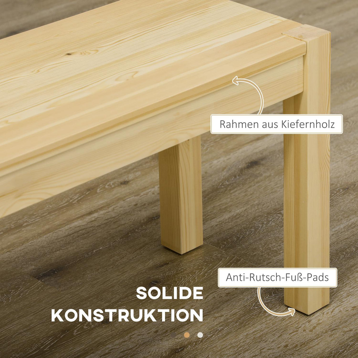 3-Seater Wooden Bench, Dining Bench In Country House Style, Kitchen Bench, Pine Wood, Can Hold Up To 330 Kg, Natural, 150 X 33 X 45 Cm