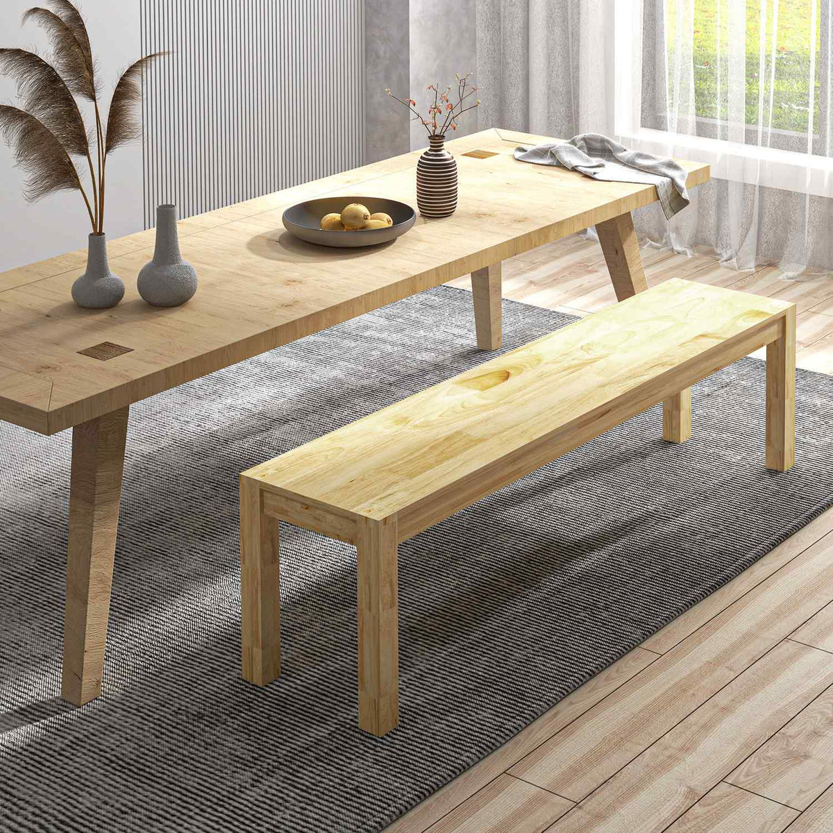 3-Seater Wooden Bench, Dining Bench In Country House Style, Kitchen Bench, Pine Wood, Can Hold Up To 330 Kg, Natural, 150 X 33 X 45 Cm