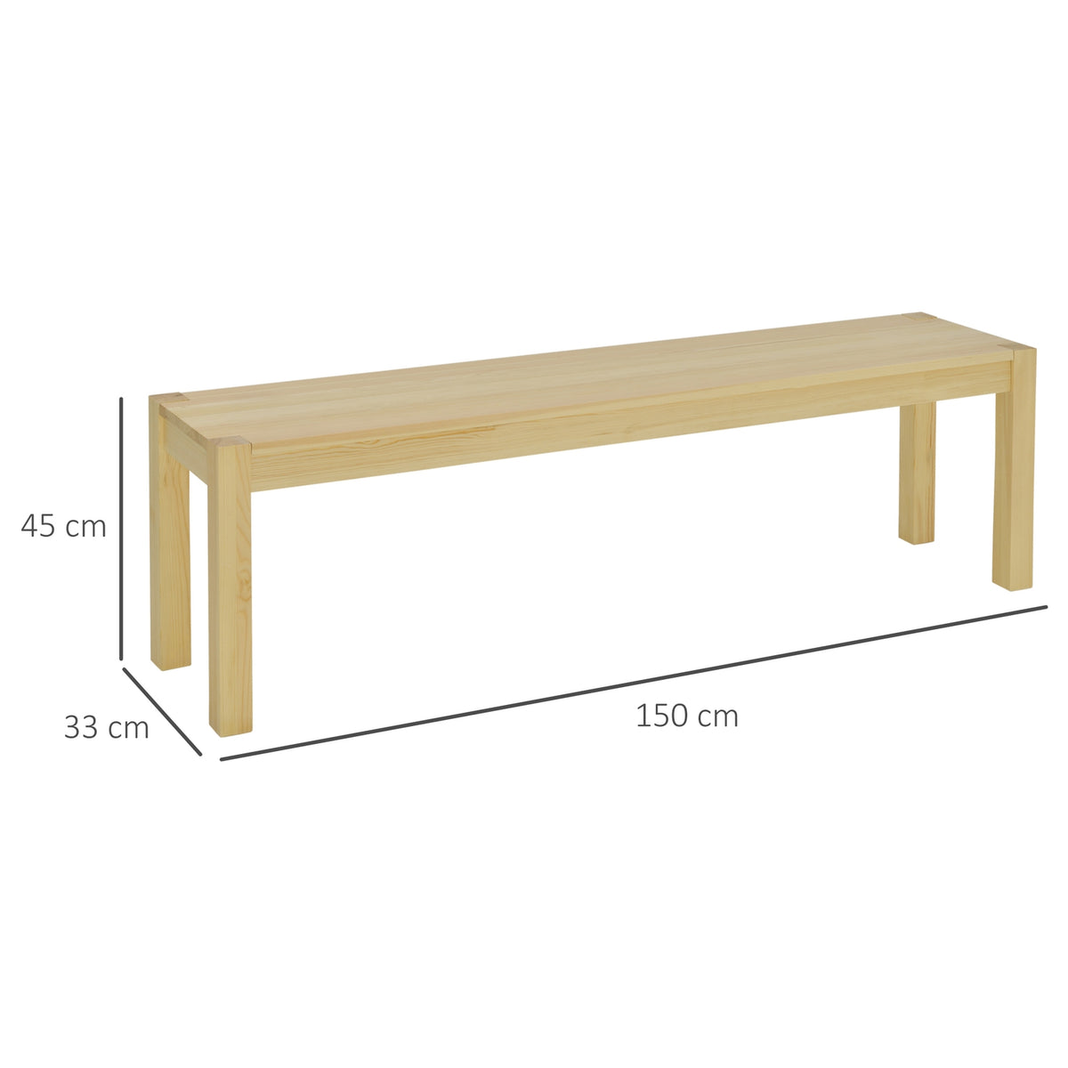 3-Seater Wooden Bench, Dining Bench In Country House Style, Kitchen Bench, Pine Wood, Can Hold Up To 330 Kg, Natural, 150 X 33 X 45 Cm