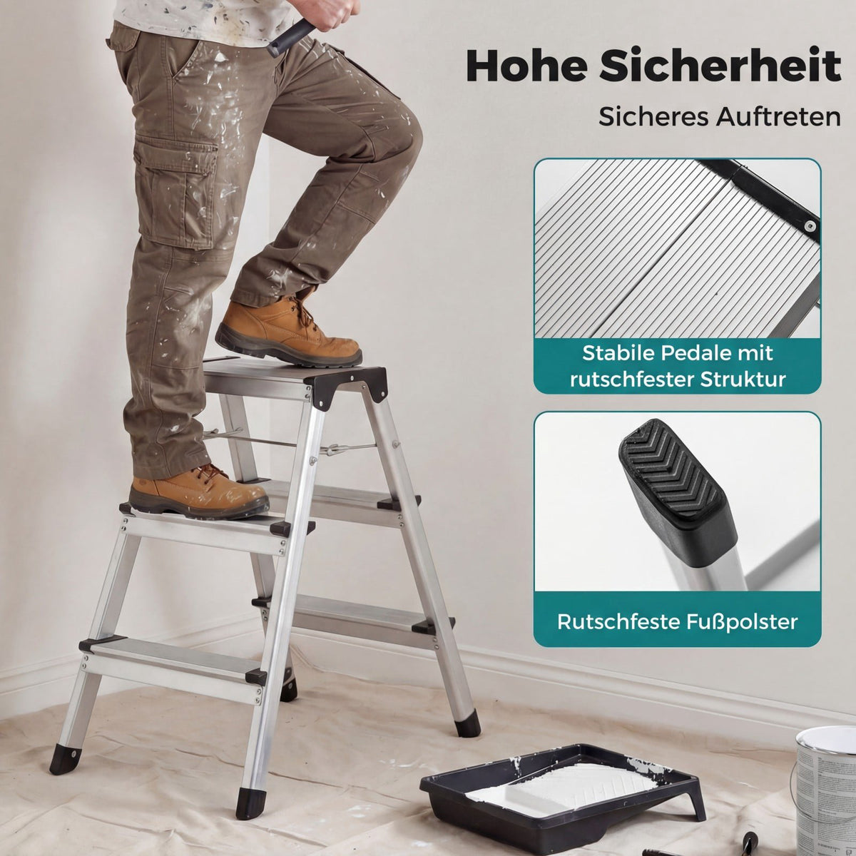3-Step Folding Aluminum Ladder with Non-Slip Steps