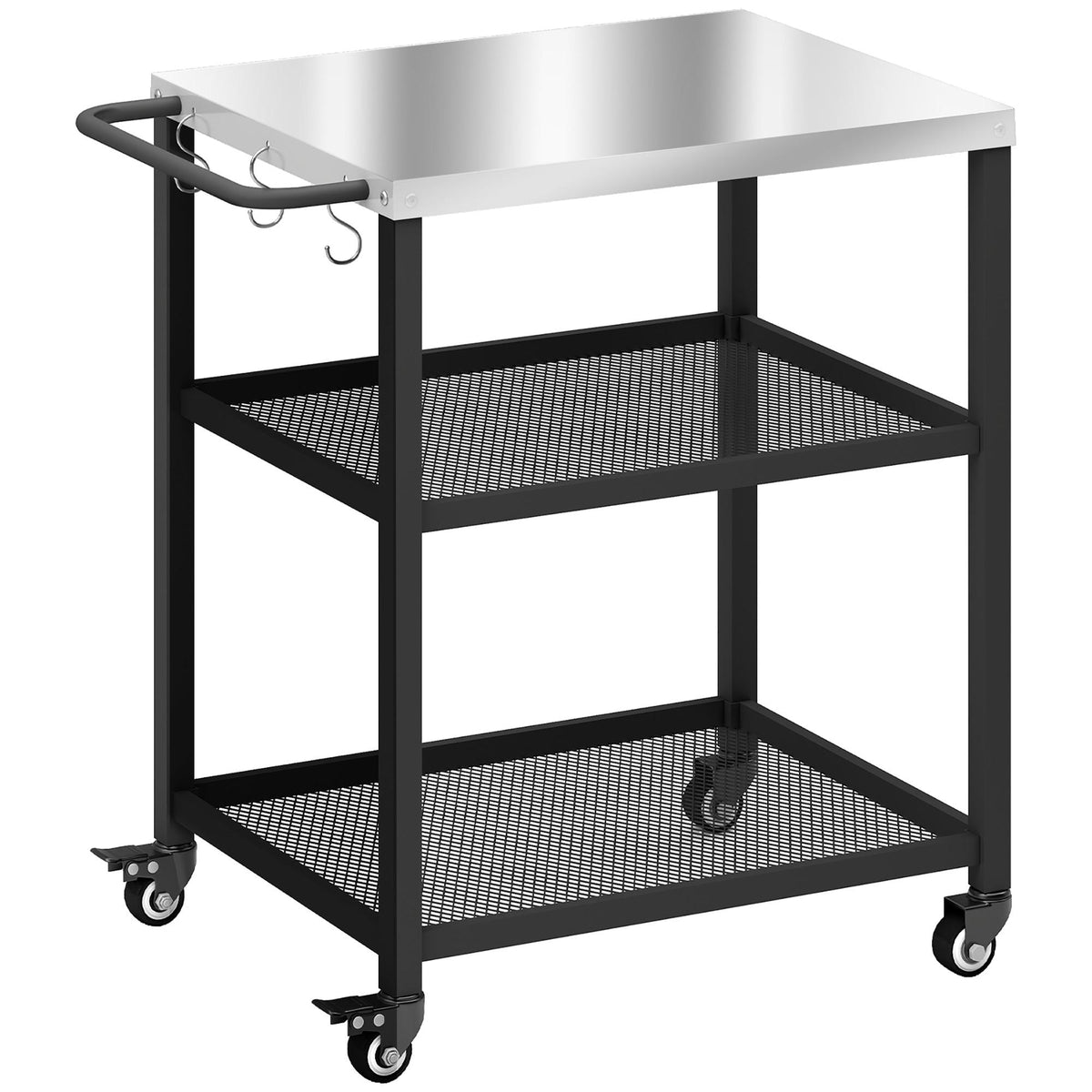 3-Tier BBQ Cart with Adjustable Shelves and Wheels