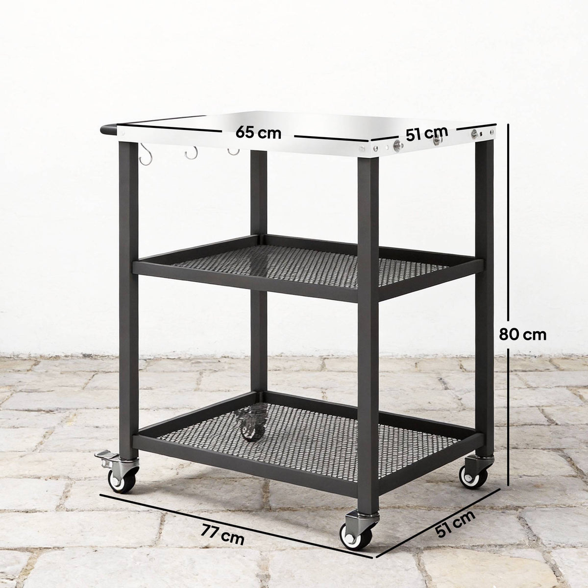 3-Tier BBQ Cart with Adjustable Shelves and Wheels