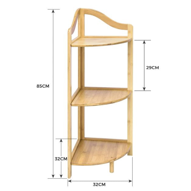 3-Tier Bamboo Corner Shelf Rack, 34 Inch, Freestanding