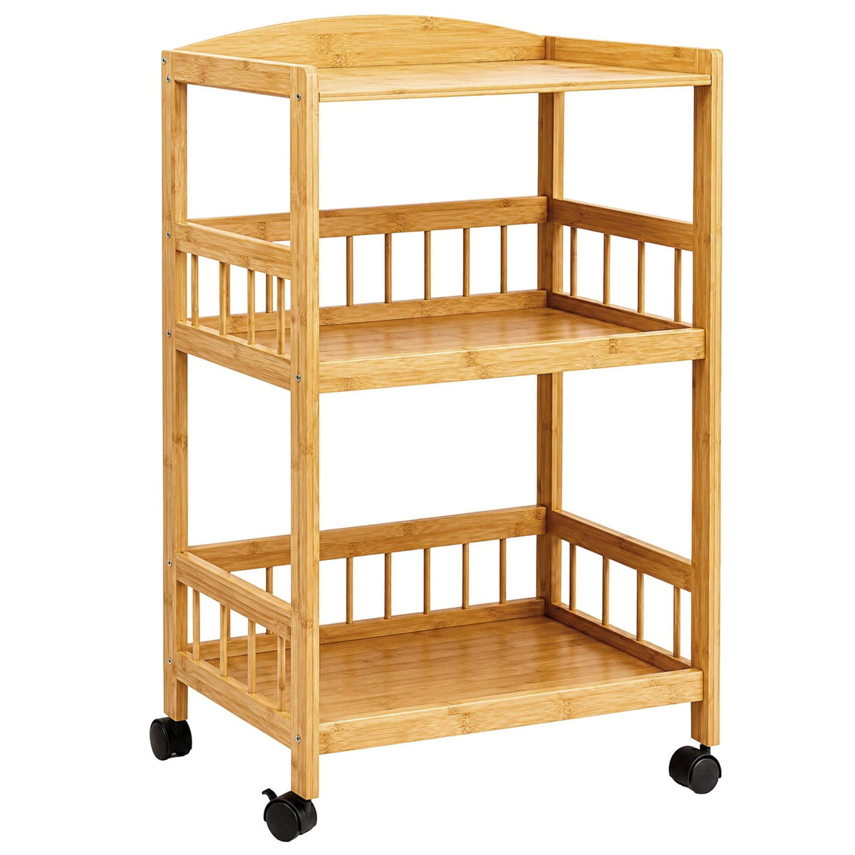 3-Tier Bamboo Kitchen Trolley with Swivel Castors