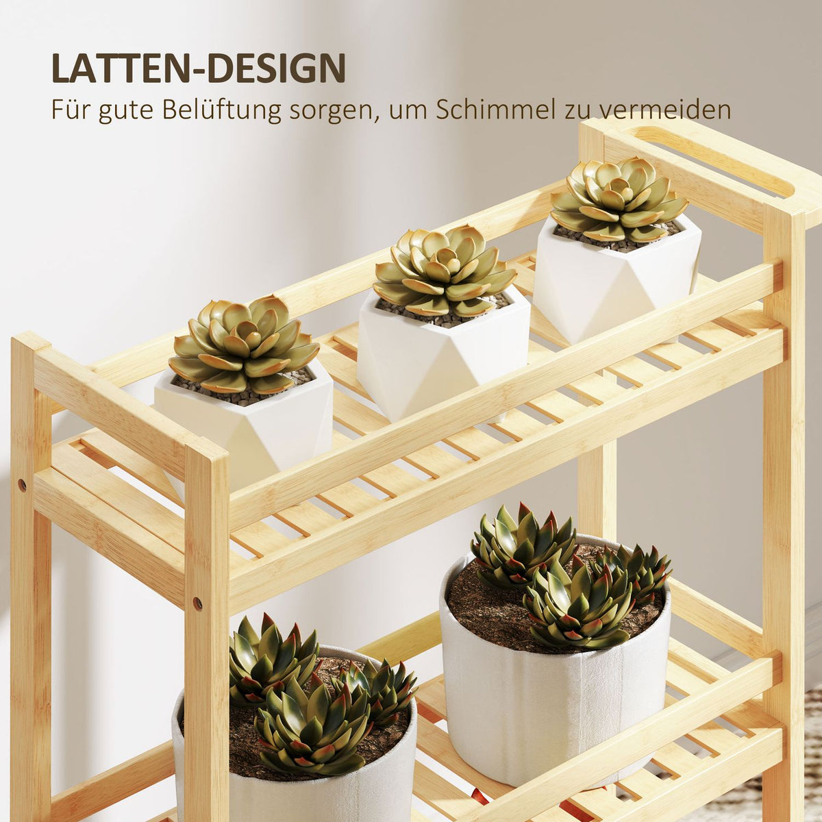 3 Tier Bamboo Serving Trolley Kitchen Trolley with Wheel Utility Trolley with Handle Storage Trolley for Office Living Room Kitchen 55x20x75cm Natural Wood