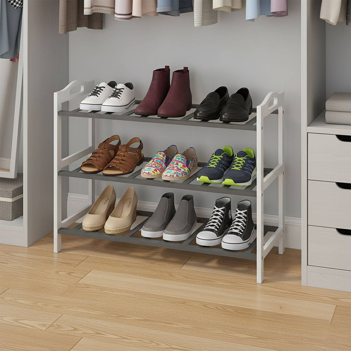 3-Tier Bamboo Shoe Rack for 9 Pairs