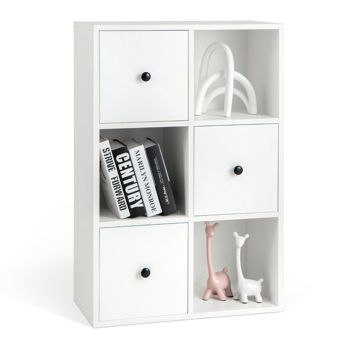 3-Tier Bookshelf, 3 Cubes, 3 Drawers, White