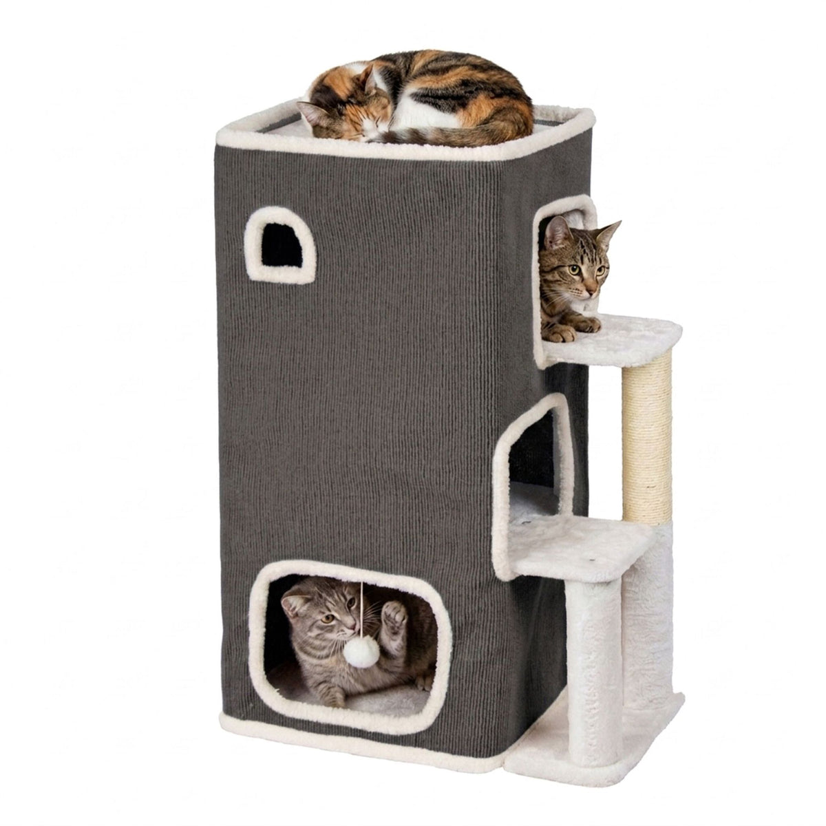3-Tier Cat House with Sisal Post & Toy - Grey
