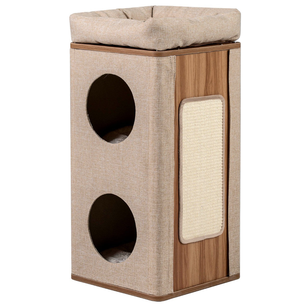 3-Tier Cat Tower with Scratching Board and Mats, Beige