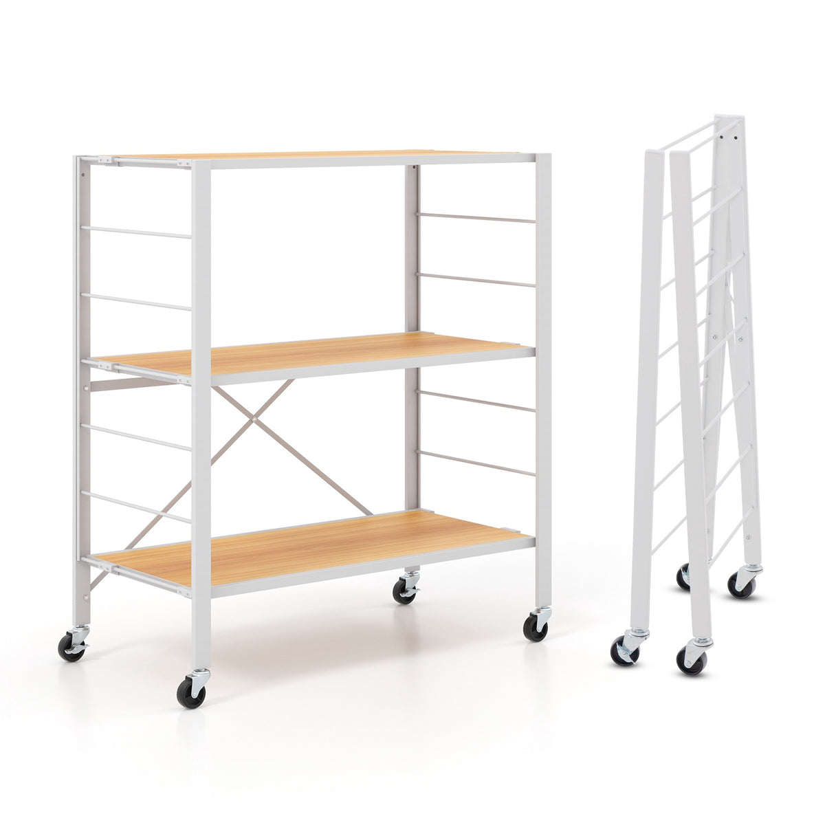 3-Tier Foldable Shelving Unit – Adjustable Shelves, Wheels