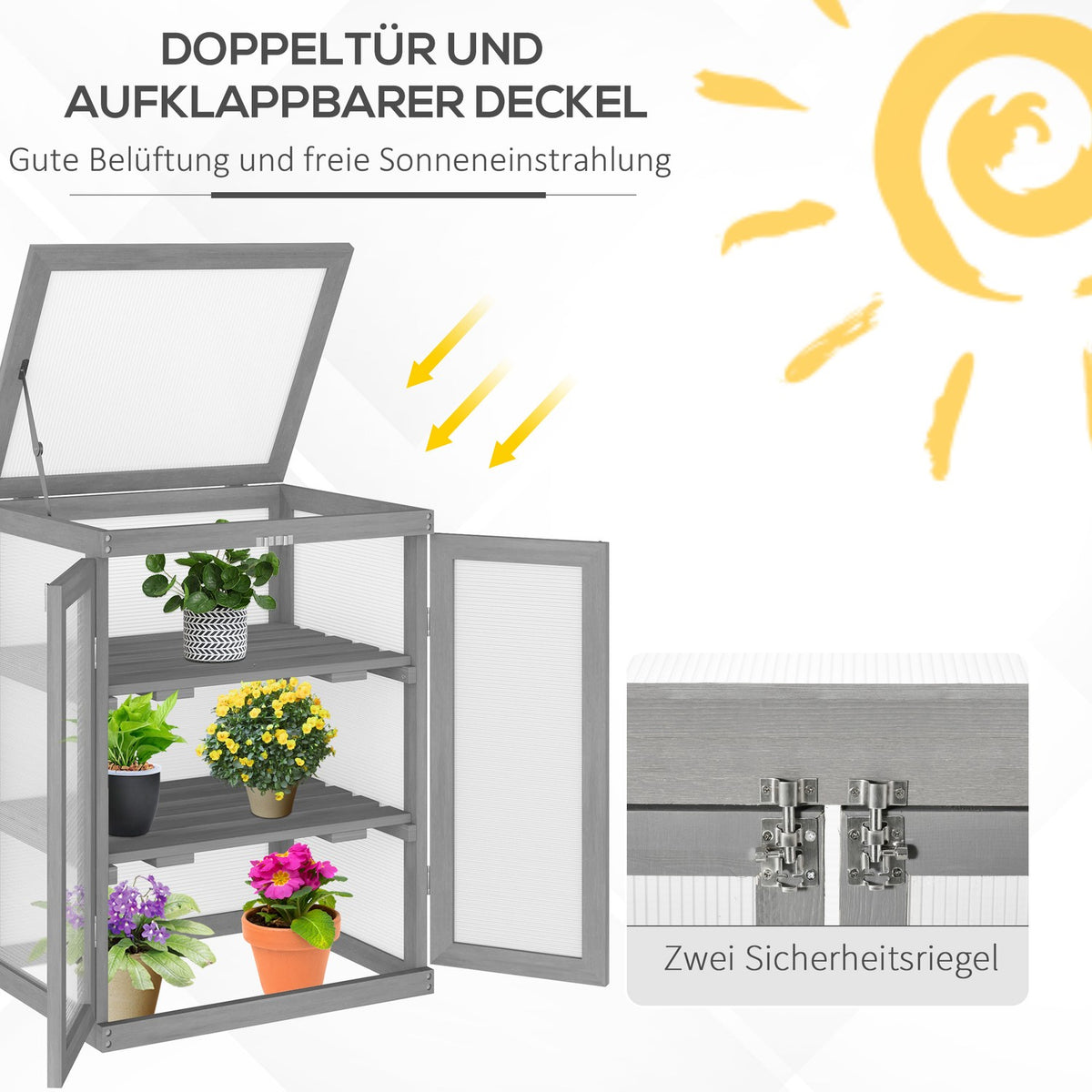 3 Tier Greenhouse Cold Frame Greenhouse Cold Frame Box With Two Doors Made Of Wood And Polycarbonate Weatherproof Load Capacity Up To 15 Kg (Per Shelf) Dark Gray