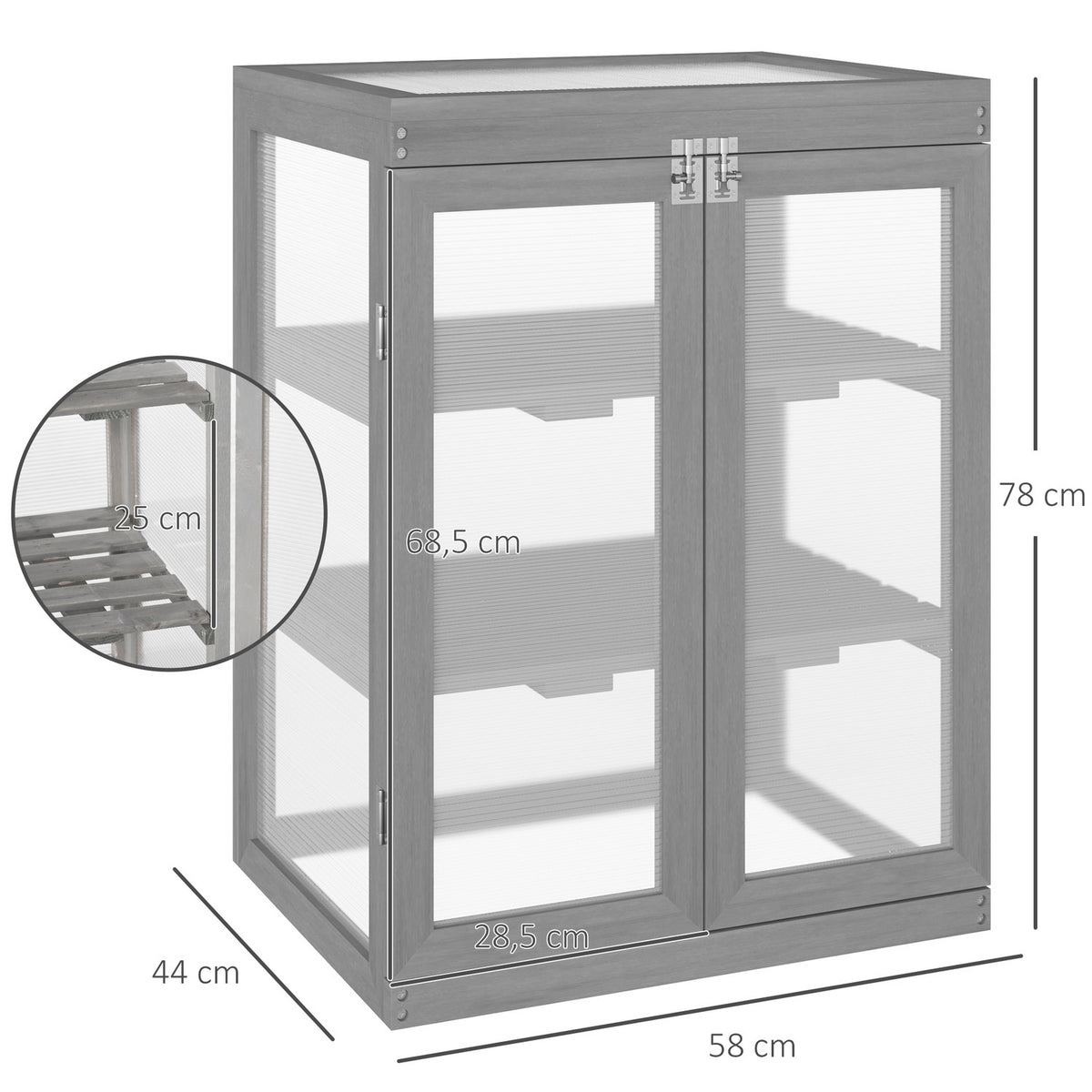 3 Tier Greenhouse Cold Frame Greenhouse Cold Frame Box With Two Doors Made Of Wood And Polycarbonate Weatherproof Load Capacity Up To 15 Kg (Per Shelf) Dark Gray