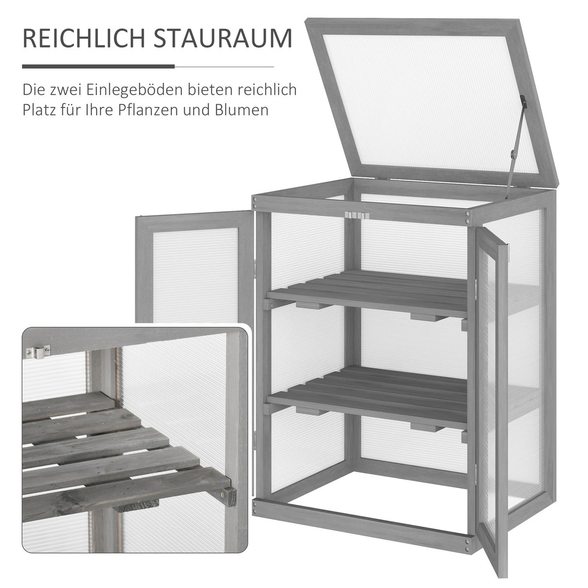 3 Tier Greenhouse Cold Frame Greenhouse Cold Frame Box With Two Doors Made Of Wood And Polycarbonate Weatherproof Load Capacity Up To 15 Kg (Per Shelf) Dark Gray