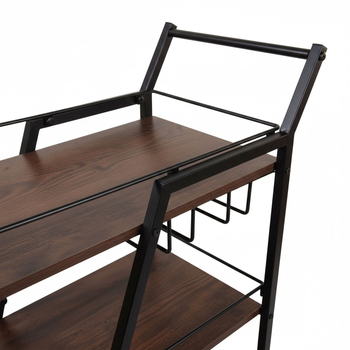 3-Tier Industrial Kitchen Trolley with Glass Rack