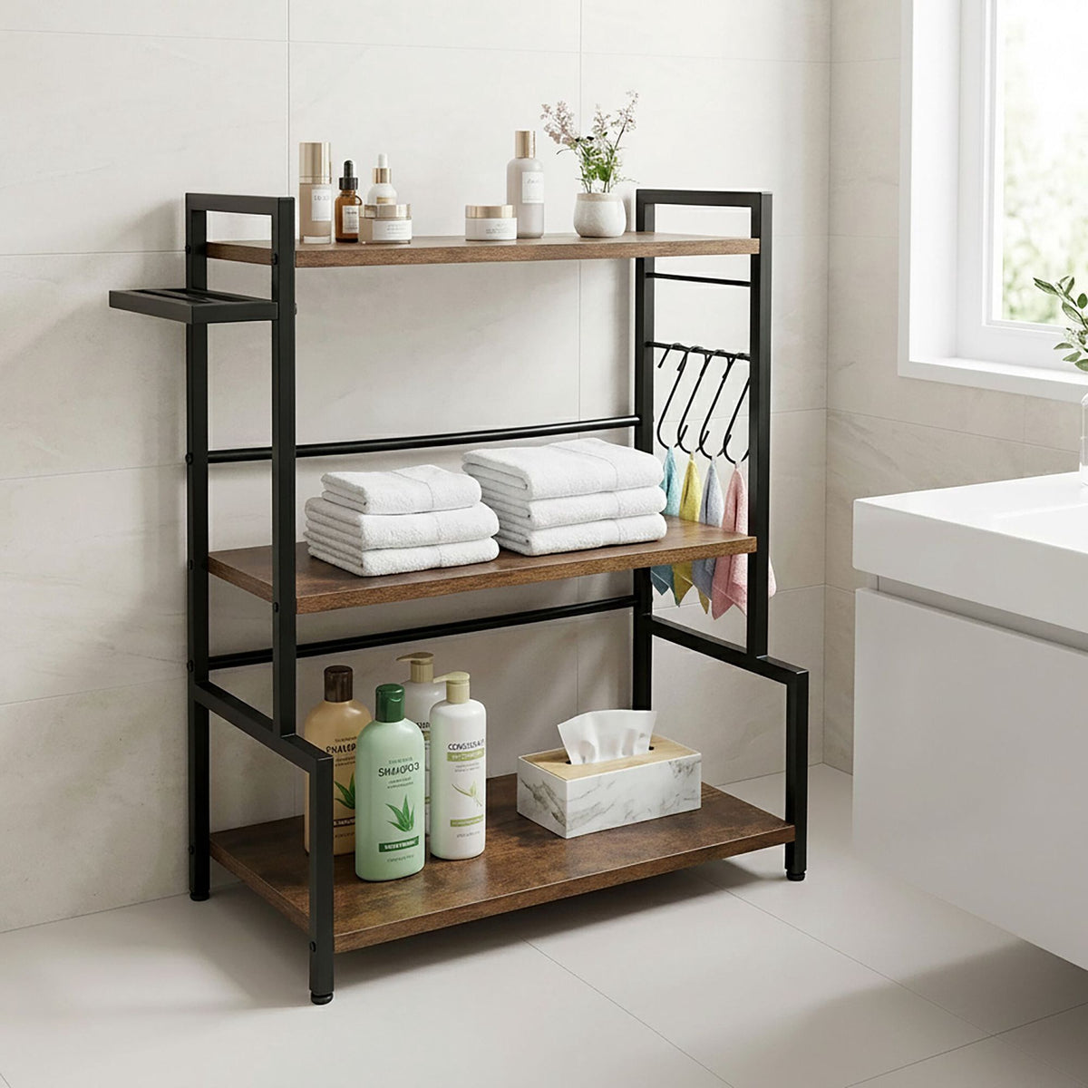 3-Tier Kitchen Shelf with Hooks and Knife Holder