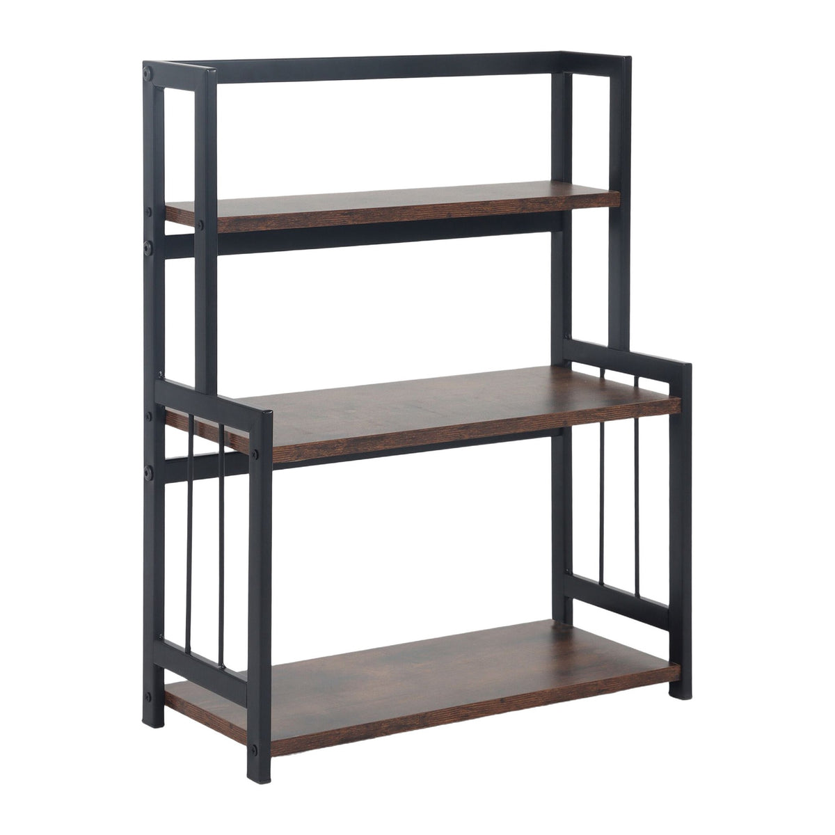 3-Tier Kitchen Spice Rack, MDF and Iron, Brown/Black