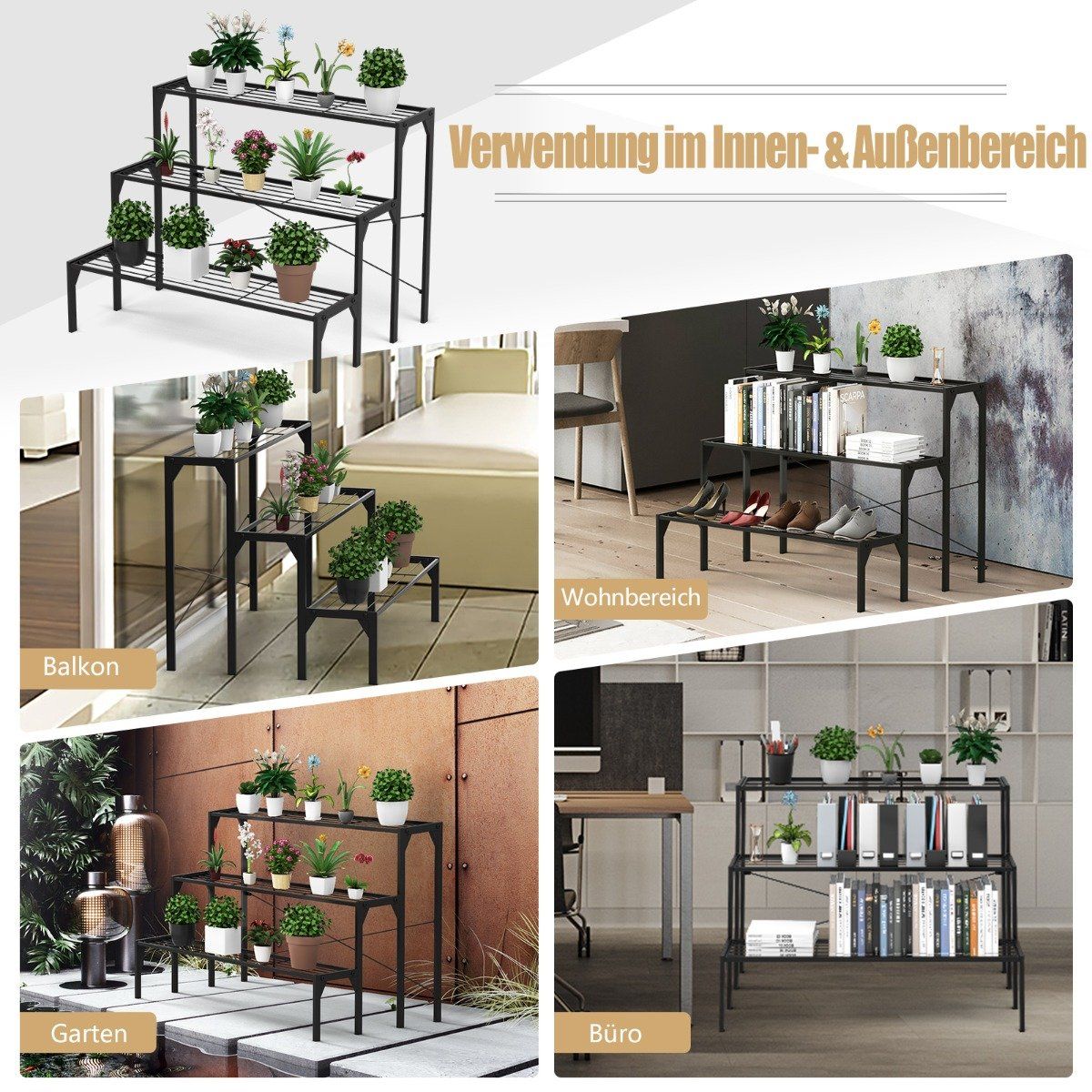 3-Tier Metal Plant Stand – Indoor/Outdoor Use