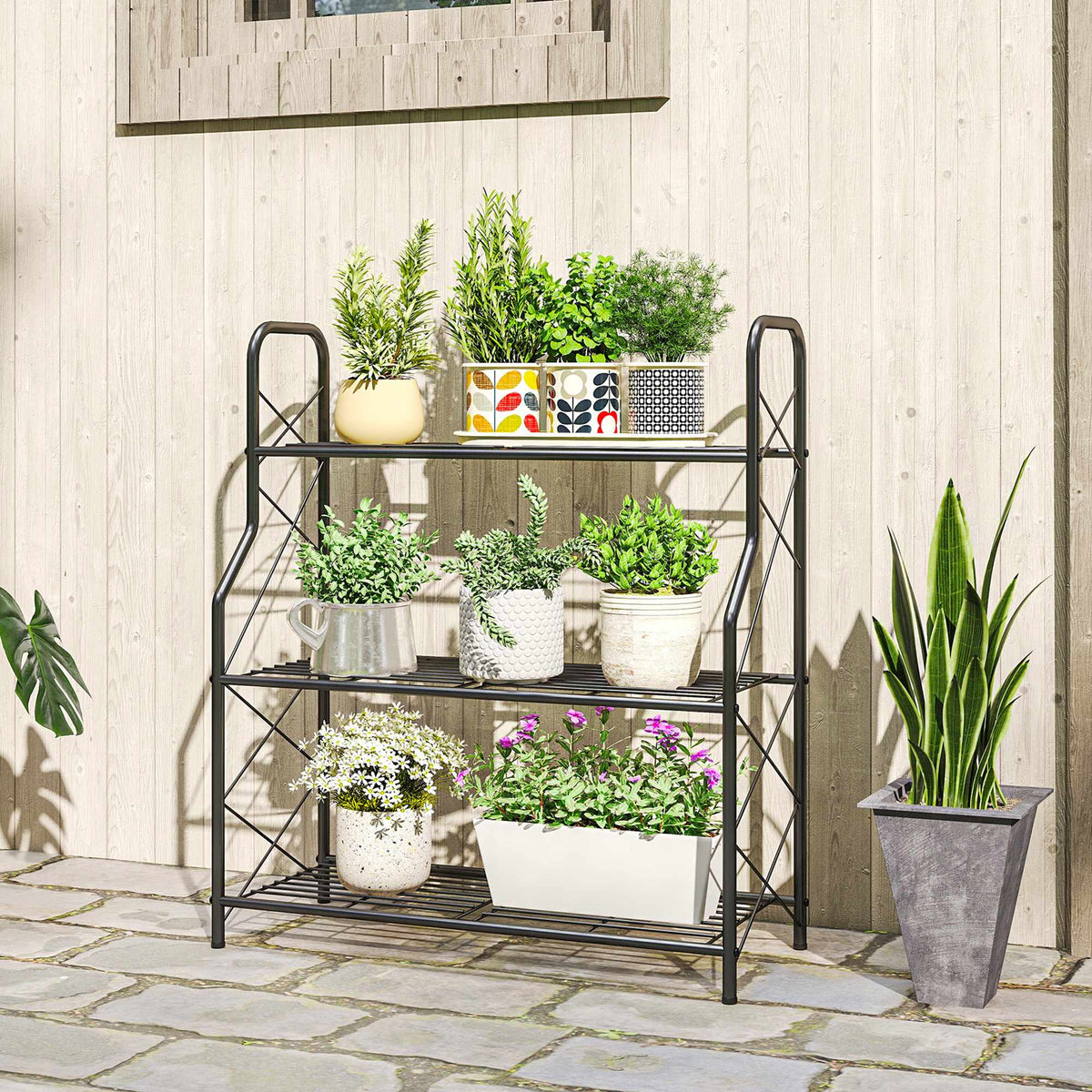 3-Tier Metal Plant Stand with Handles, 78 cm, Black