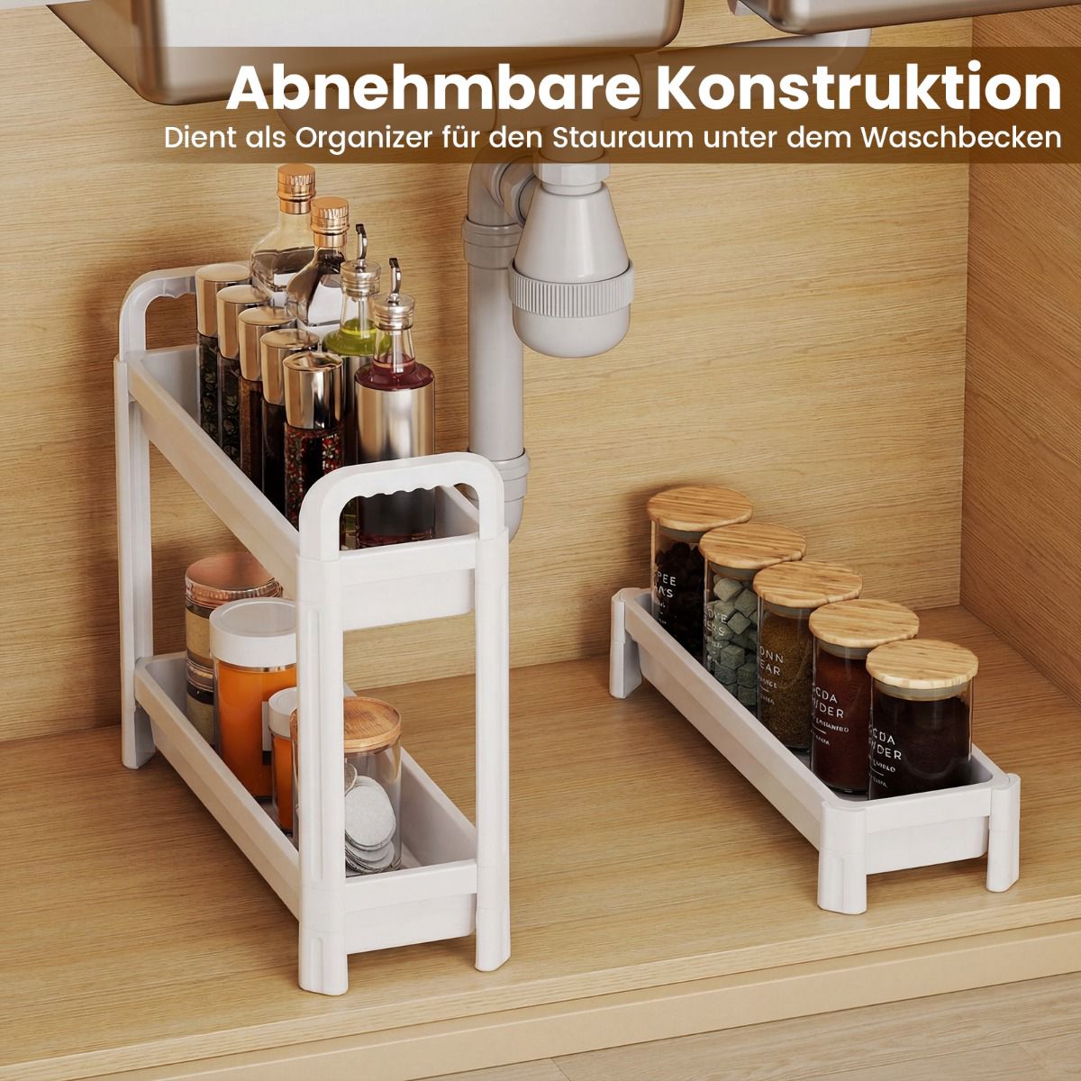 3-Tier Narrow Rolling Cart with Handles, White, 18.5 cm Wide