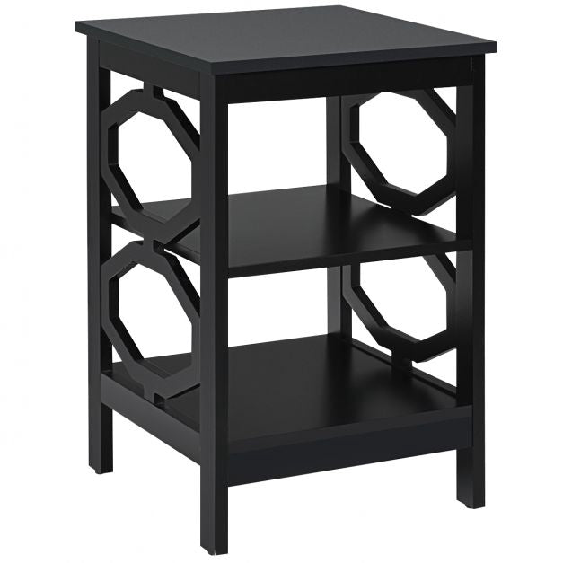 3-Tier Nightstand End Table, Black MDF Storage