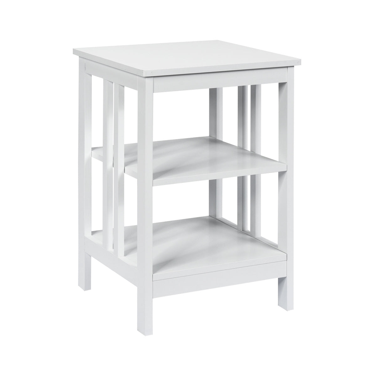 3-Tier Nightstand, MDF Shelves, Reinforced Bars, White