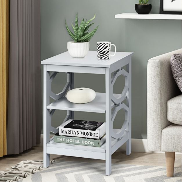 3-Tier Nightstands Set of 2, Gray MDF Side Tables