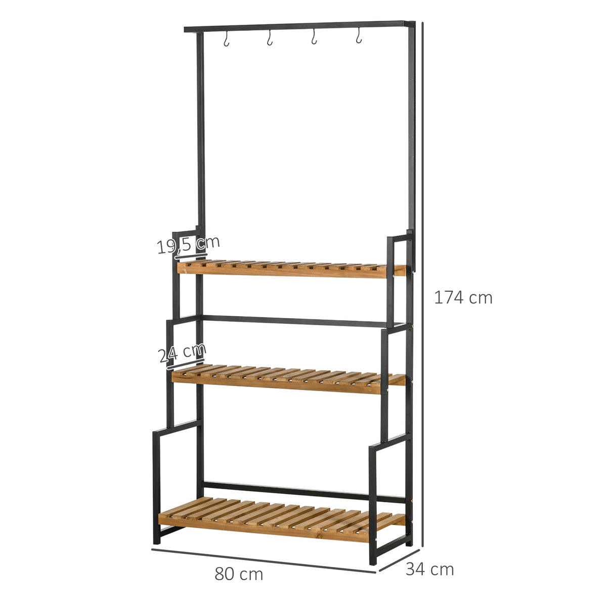 3 Tier Plant Shelf Flower Stairs With Mounting Hooks Garden Plant Stand Natural Wood 80Cm X 36Cm X 174Cm