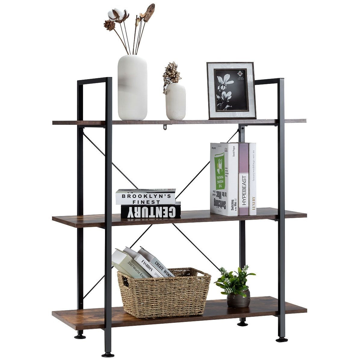 3 Tier Plant and Flower Stand Shelving Unit with Metal Frame Multipurpose Display Stand with Anti-tip
