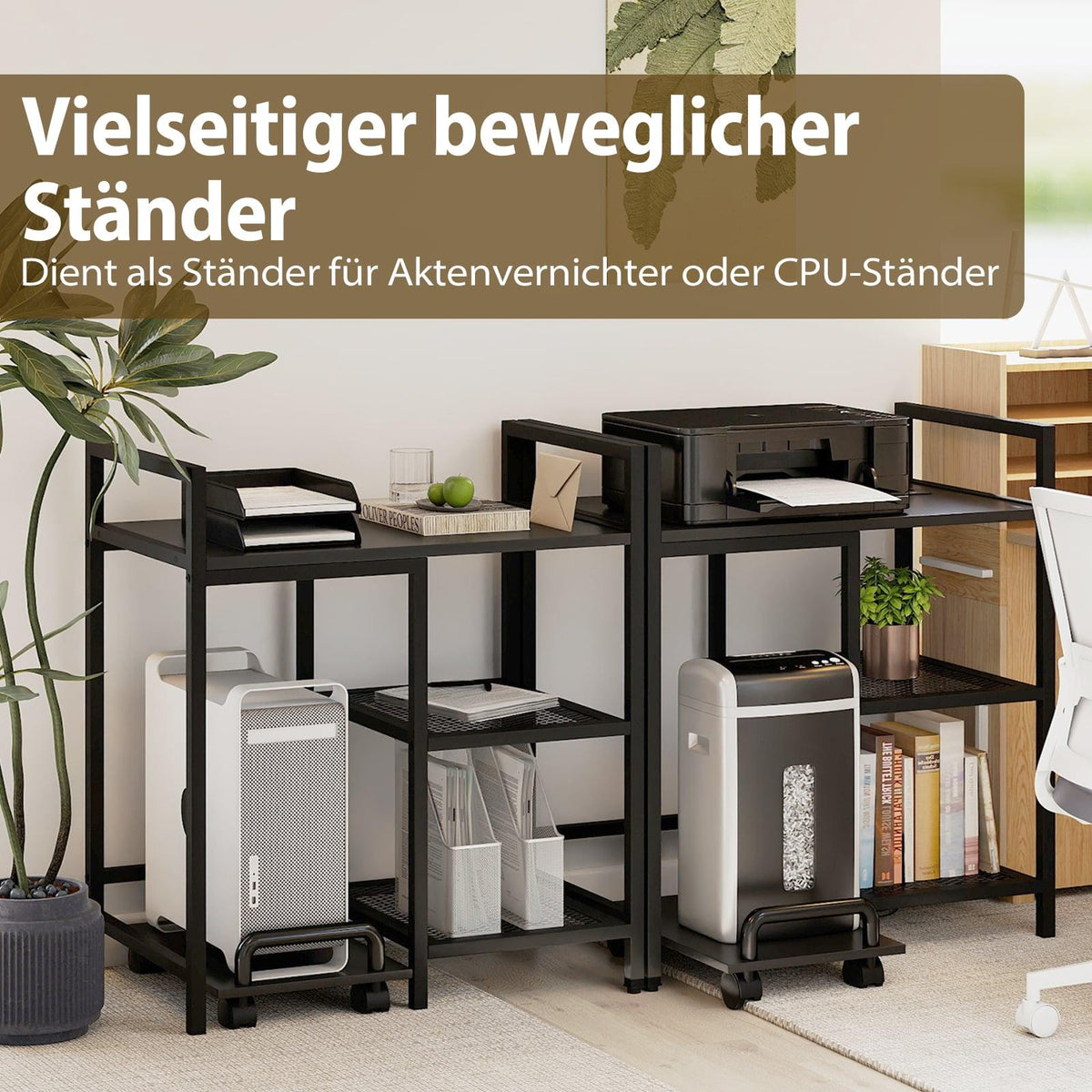 3-Tier Printer Stand with Charging Station, Black