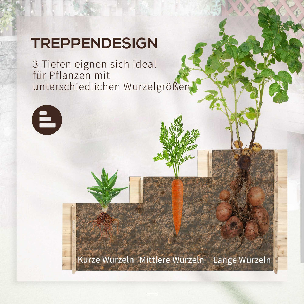 3-Tier Raised Garden Bed, Natural Wood, 117 x 100 x 54 cm