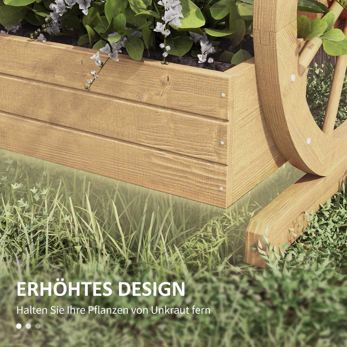 3-Tier Raised Garden Bed, Wagon Wheel Design, Fir Wood