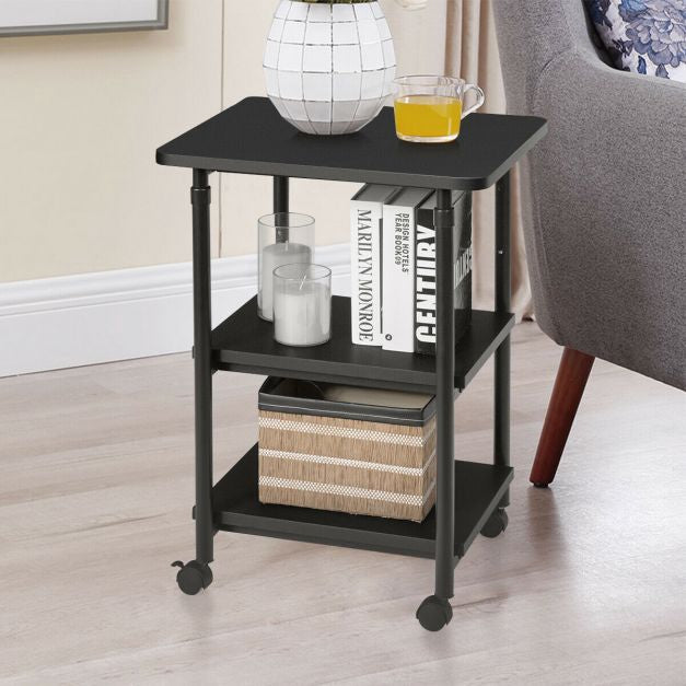 3-Tier Rolling Printer Stand, Adjustable Height, Locking Casters