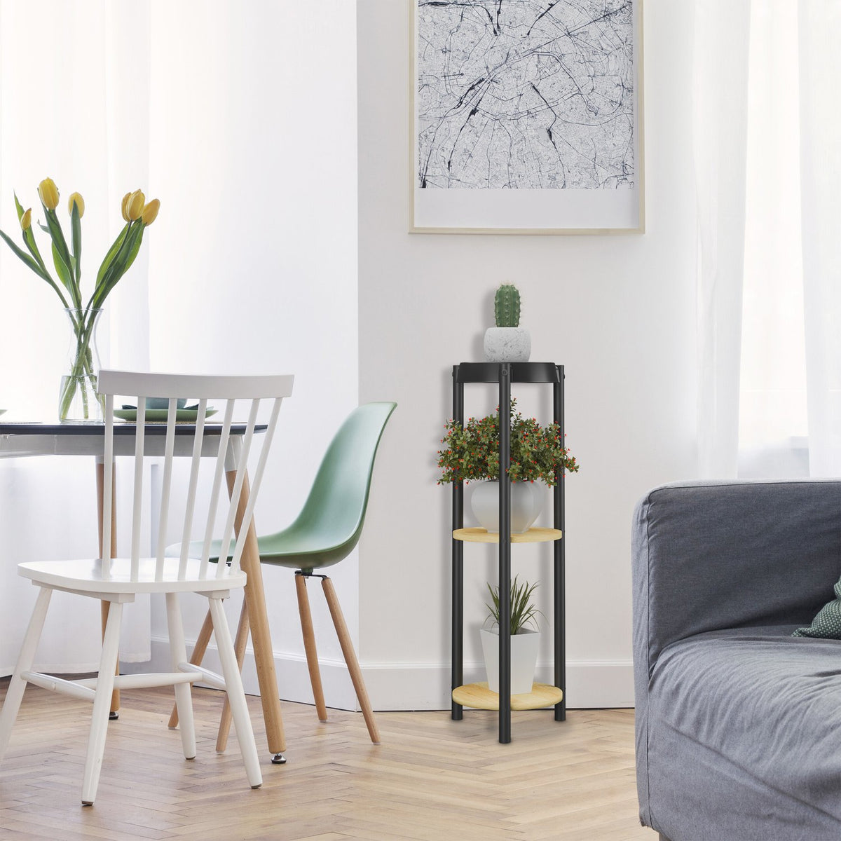 3-Tier Round Metal Plant Stand for Indoor Use