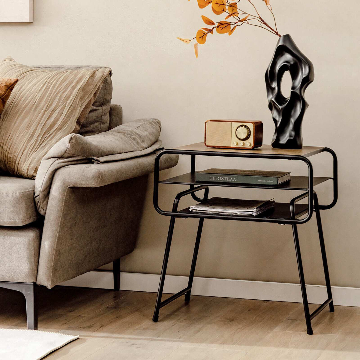 3-Tier Side Table, Storage Shelves, 20 x 16 x 22 in