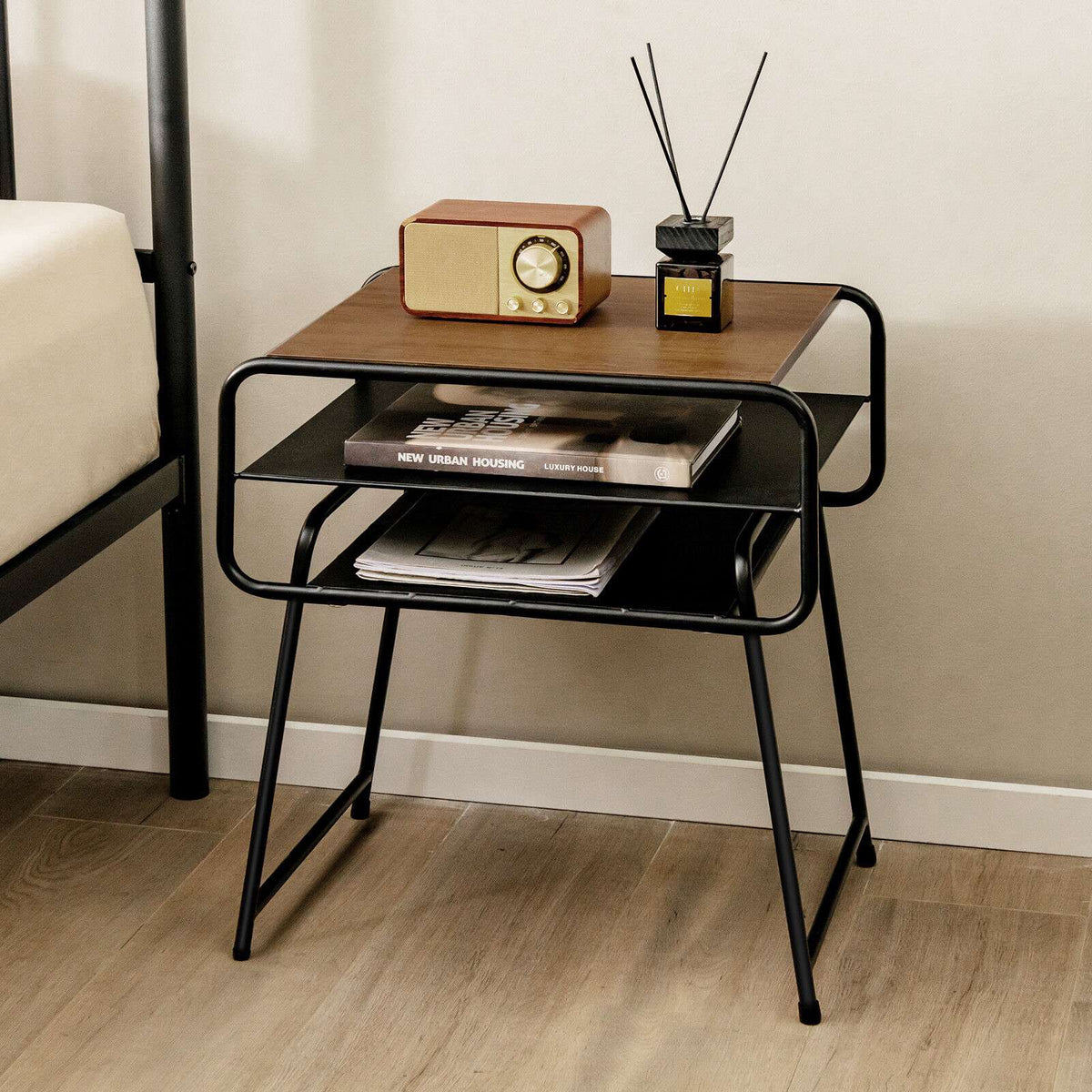 3-Tier Side Table, Storage Shelves, 20 x 16 x 22 in
