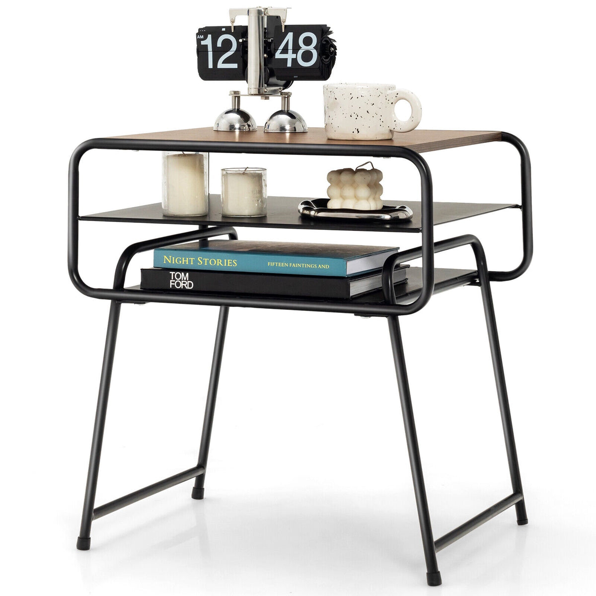 3-Tier Side Table, Storage Shelves, 20 x 16 x 22 in