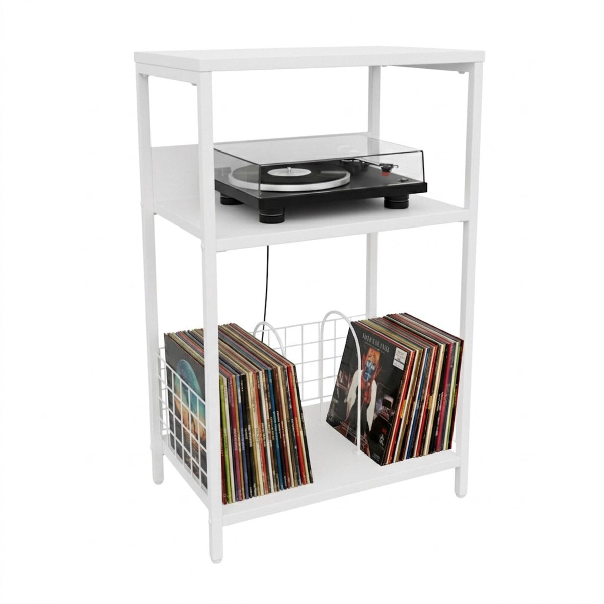 3-Tier Vinyl Record Player Stand with Dividers