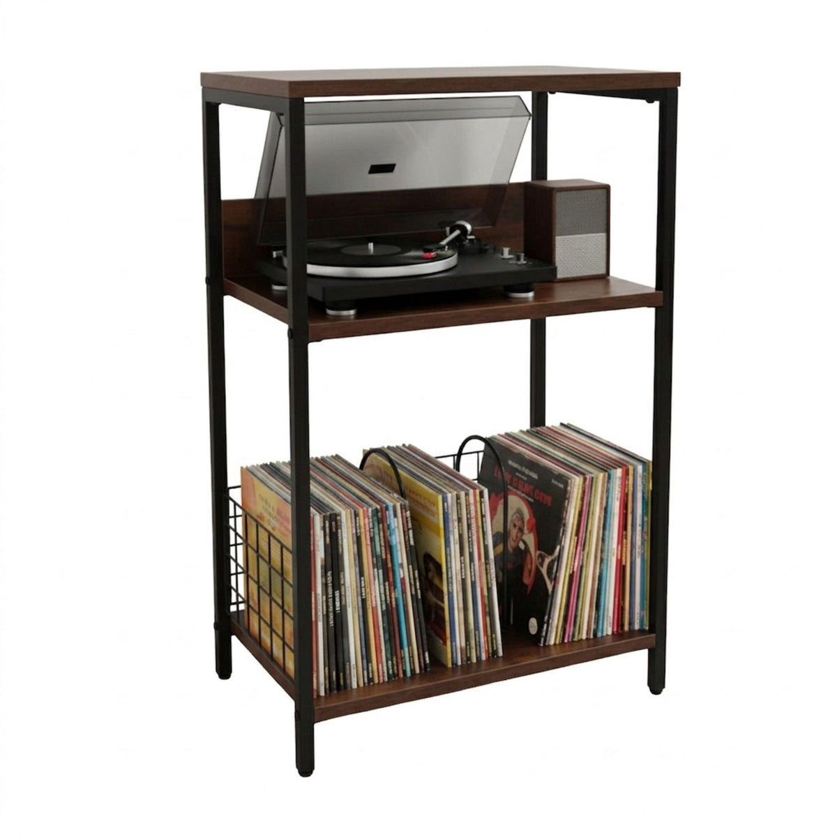 3-Tier Vinyl Record Player Stand with Storage