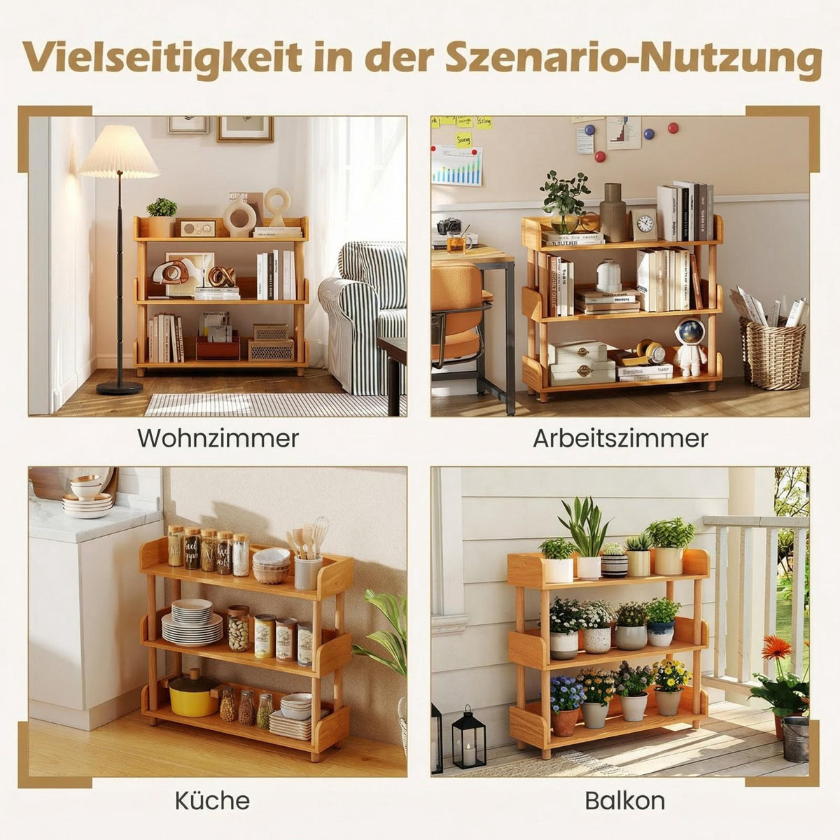 3-Tier Wooden Bookshelf with Open Shelves and Side Rails