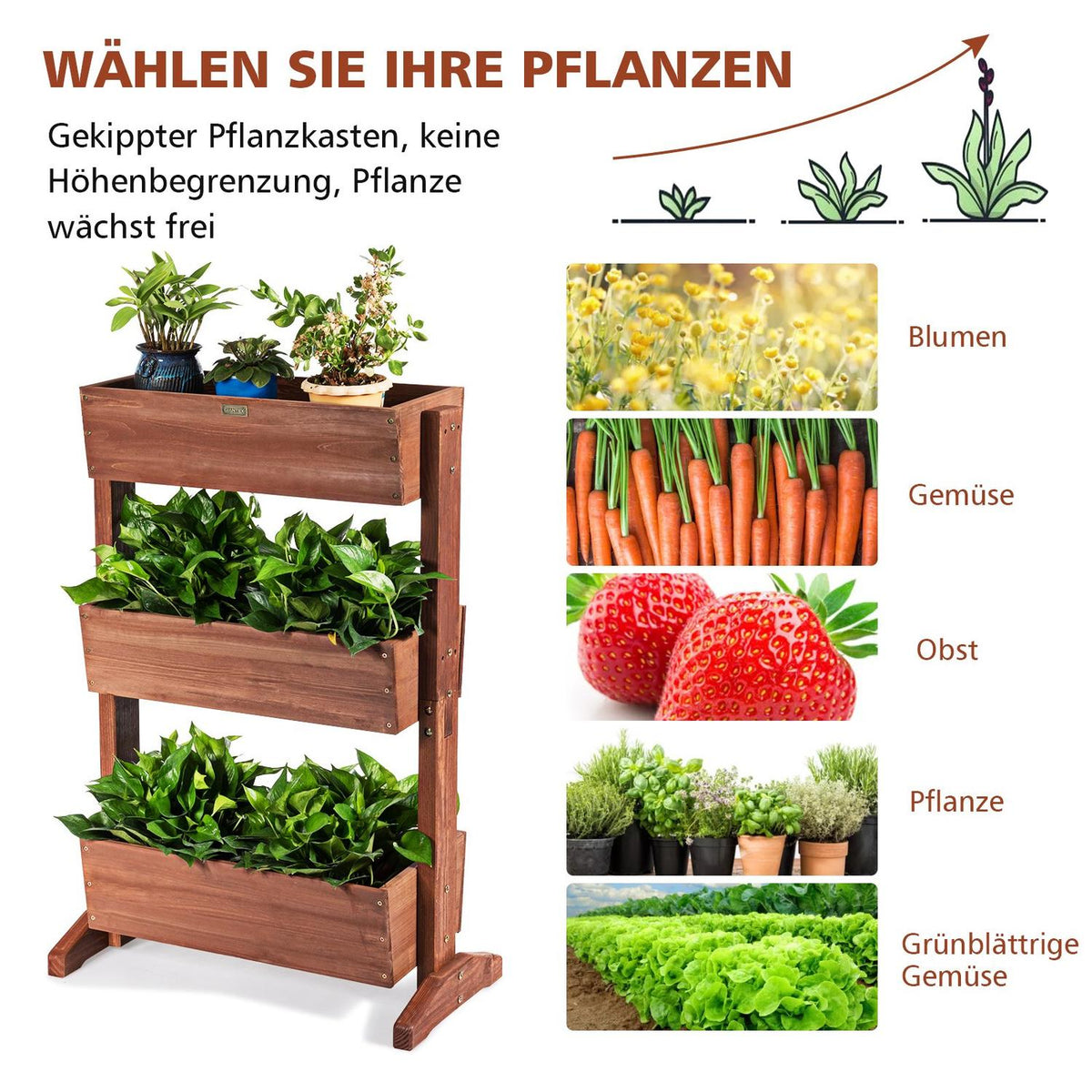 3 Tier Wooden Flower Shelf Flower Stand 3 Tier Raised Bed Flower Stairs 71 x 38 x 105 cm Brown