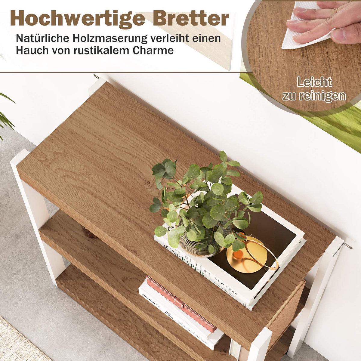 3-Tier Wooden Shelf with Anti-Tip Kits & Open Shelves