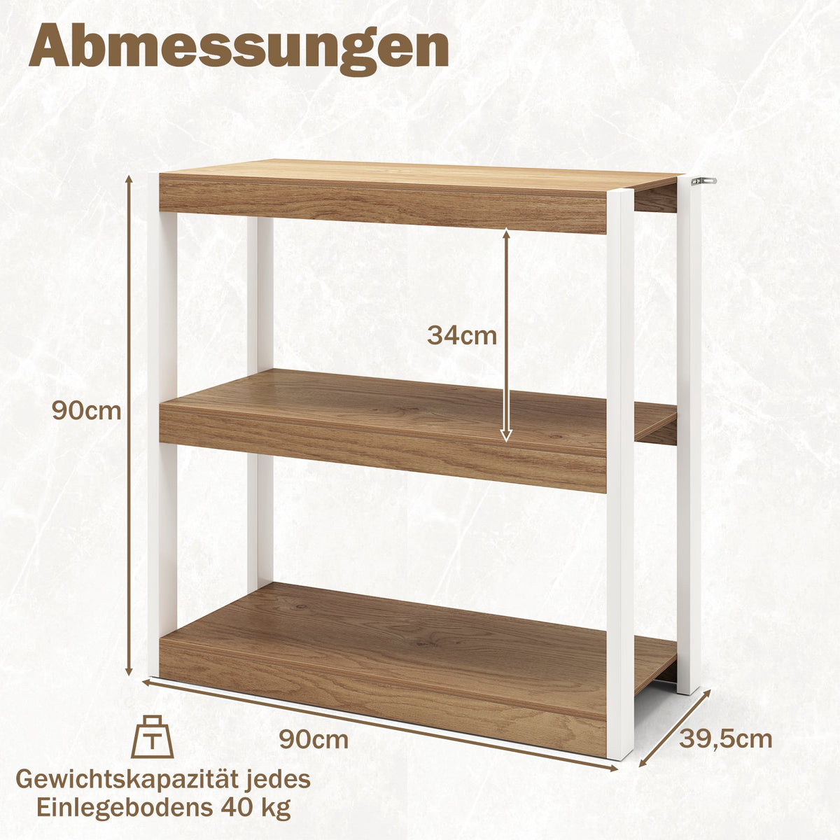3-Tier Wooden Shelf with Anti-Tip Kits & Open Shelves