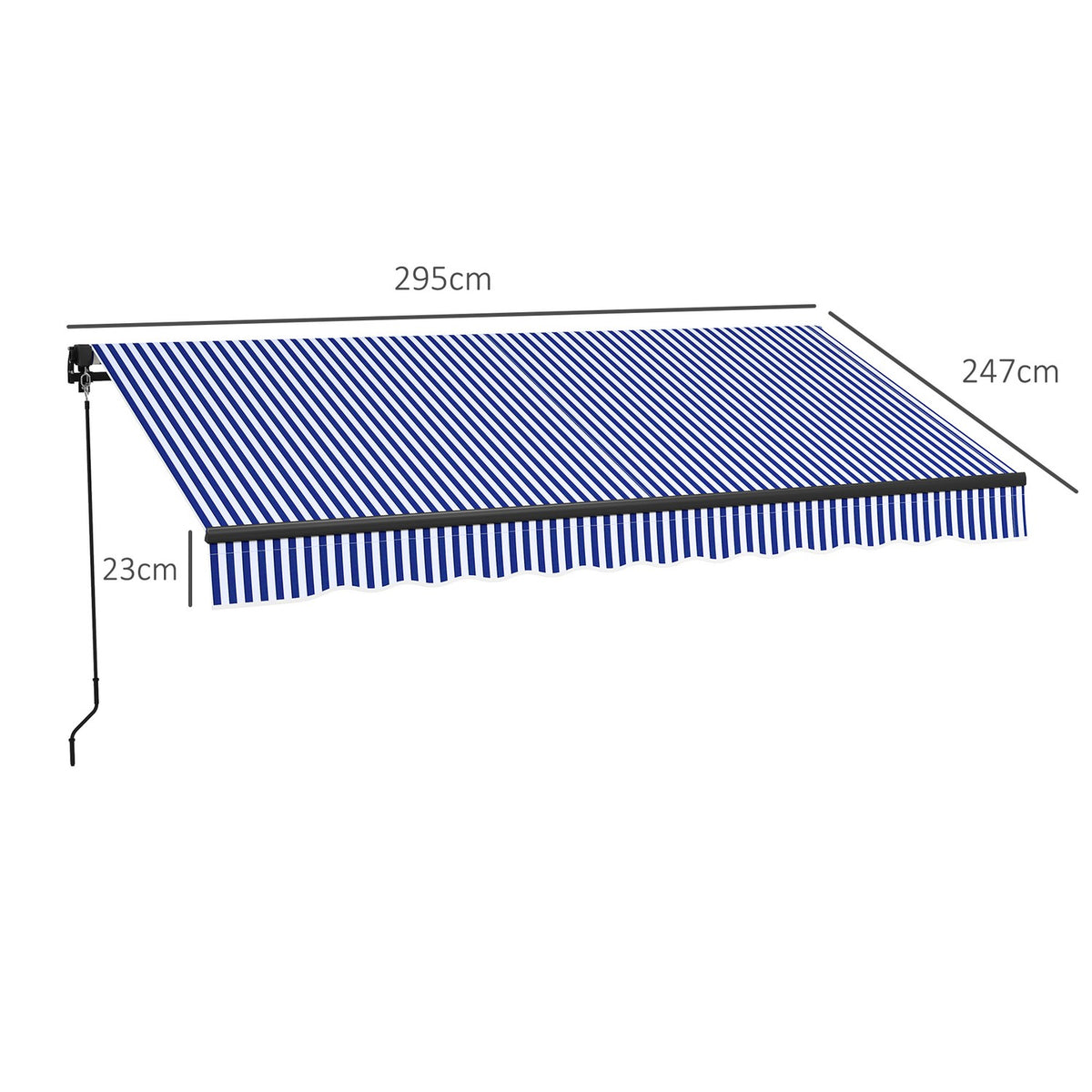3 X 2.5 M Awning Wall Mounted Balcony Awning With Hand Crank, Sun Protection, Sun Canopy For Balcony Aluminum Blue + White