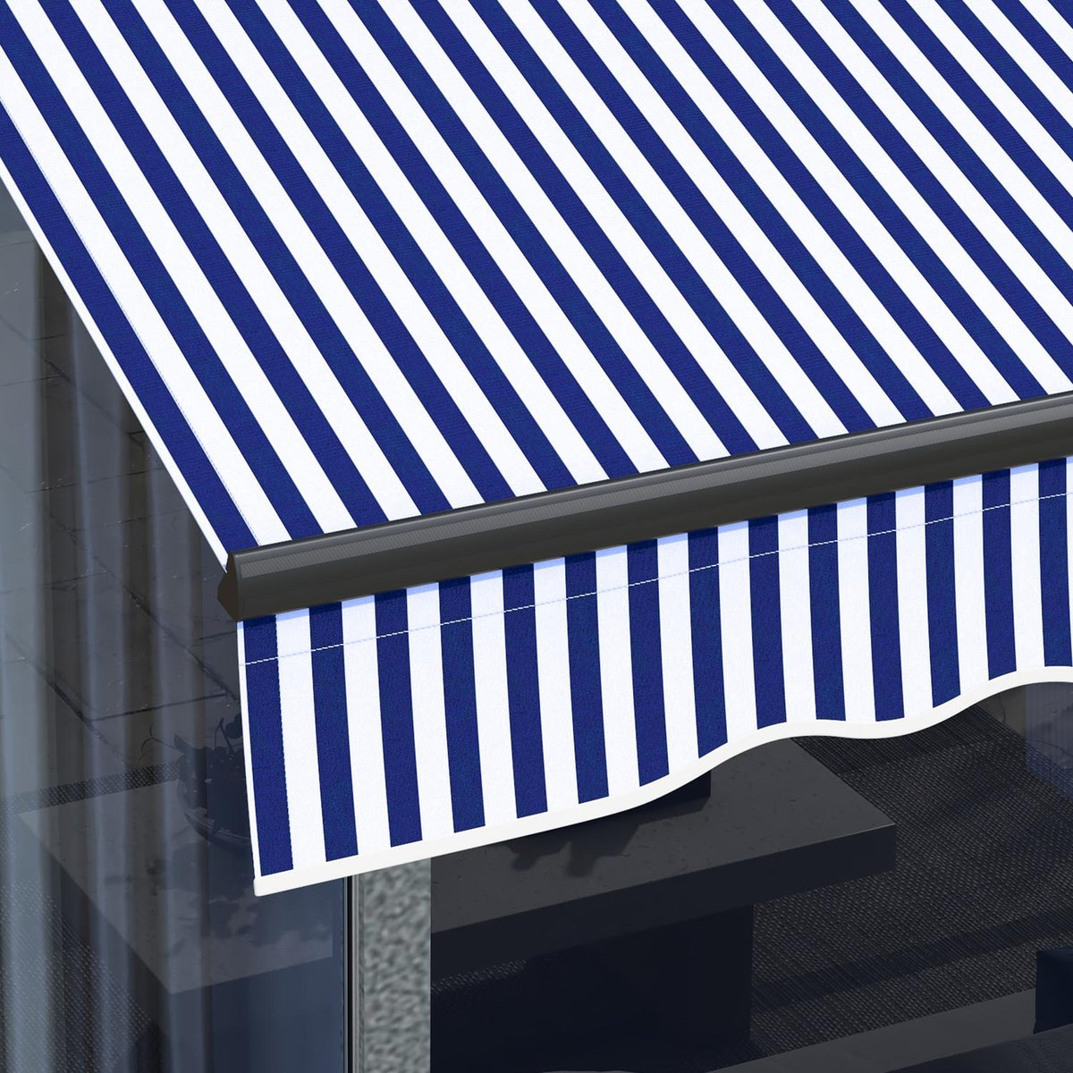 3 X 2.5 M Awning Wall Mounted Balcony Awning With Hand Crank, Sun Protection, Sun Canopy For Balcony Aluminum Blue + White