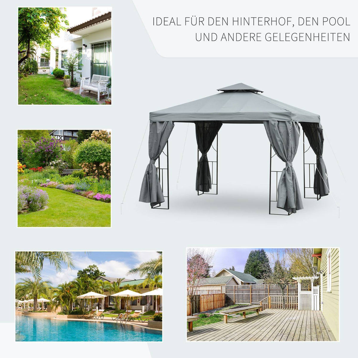 3X3M Double Roof Party Tent Waterproof Uv Protection Metal Polyester Dark Gray