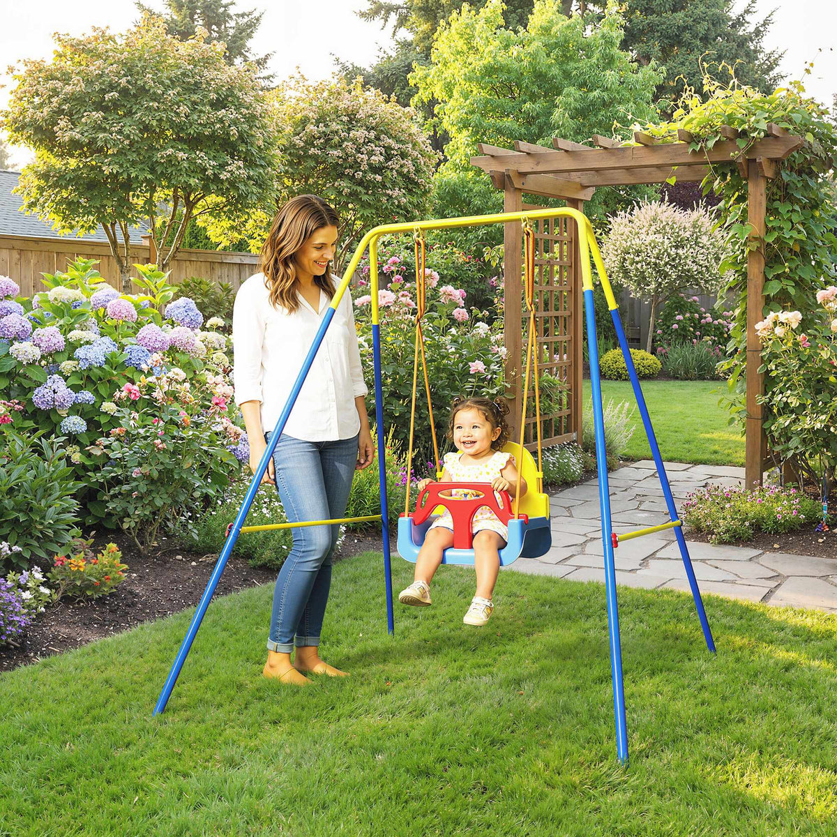 3-in-1 Adjustable Kids Swing Set for Indoor/Outdoor Use