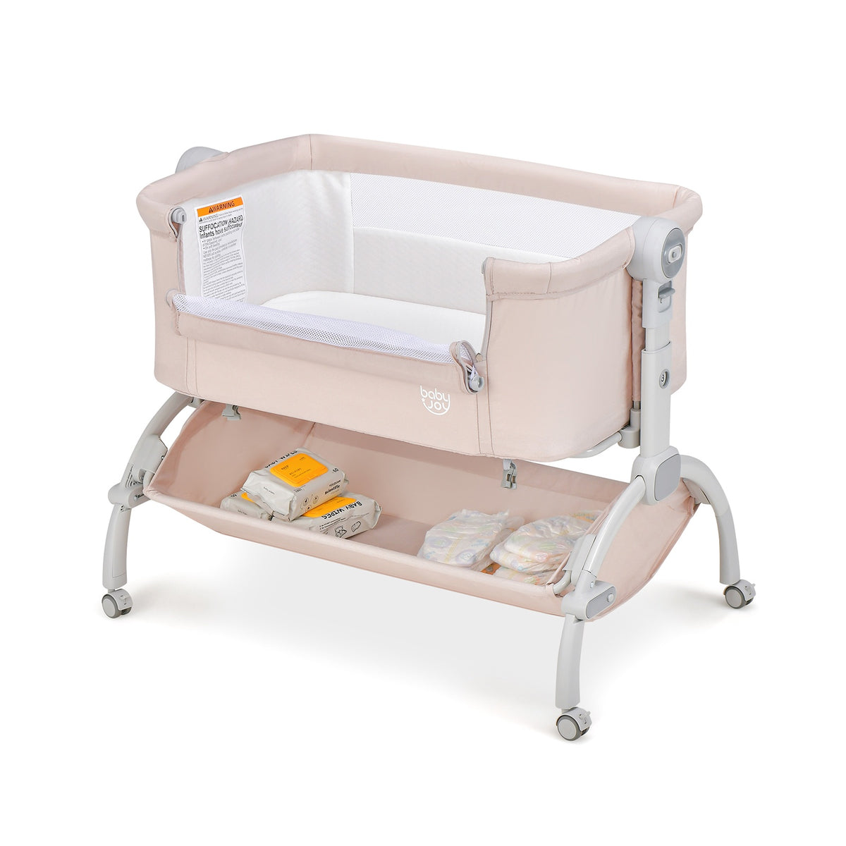 3-in-1 Baby Bassinet, Adjustable Height Bedside Sleeper, Beige
