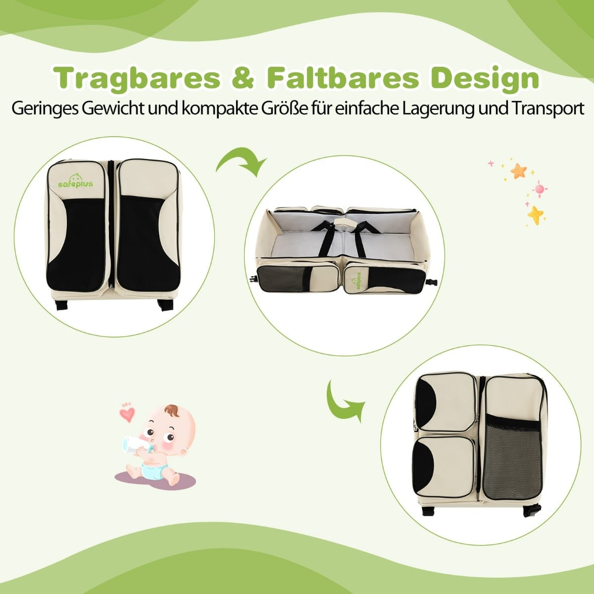 3-in-1 Baby Travel Bag with Changing Pad, 85 x 38 x 18 cm
