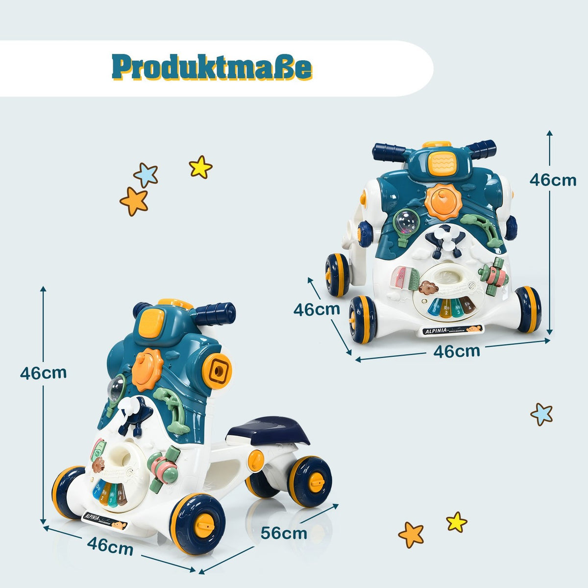 3-in-1 Baby Walker with Lights, Music & Activity Board