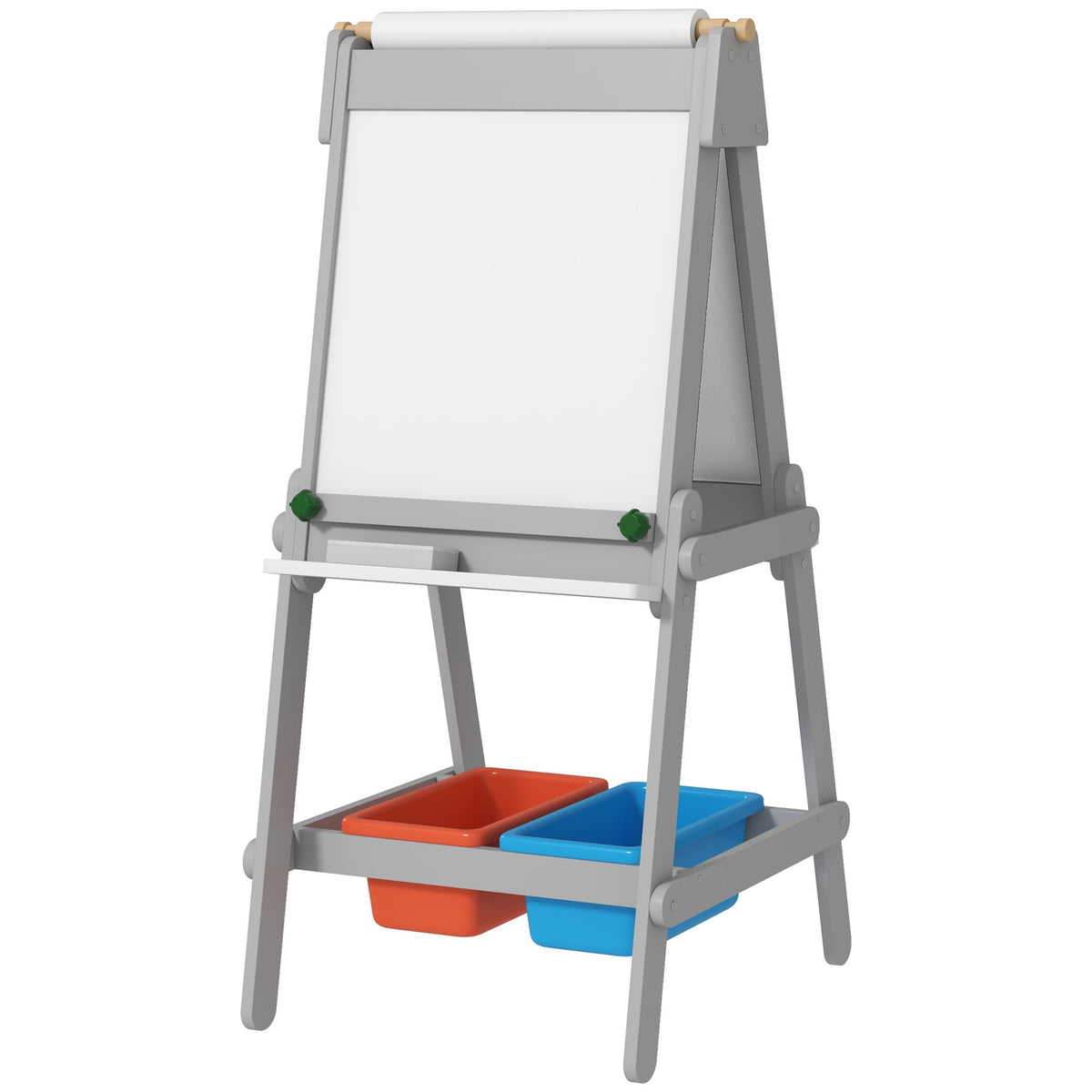 3-in-1 Children's Blackboard, Double-Sided Children's Easel with Chalkboard, Whiteboard, Easel with Eraser, Drawing Paper, Storage Boxes, for Children 3-8 Years, Gray